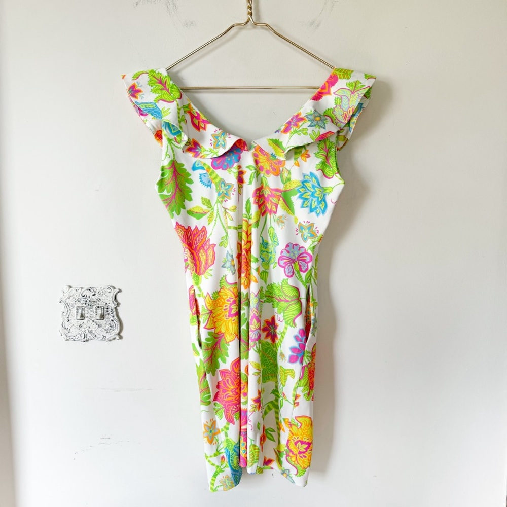 Gretchen Scott Jersey Fling Fantasy Ruffle Dress Glorious Brights Floral M - Picture 13 of 16
